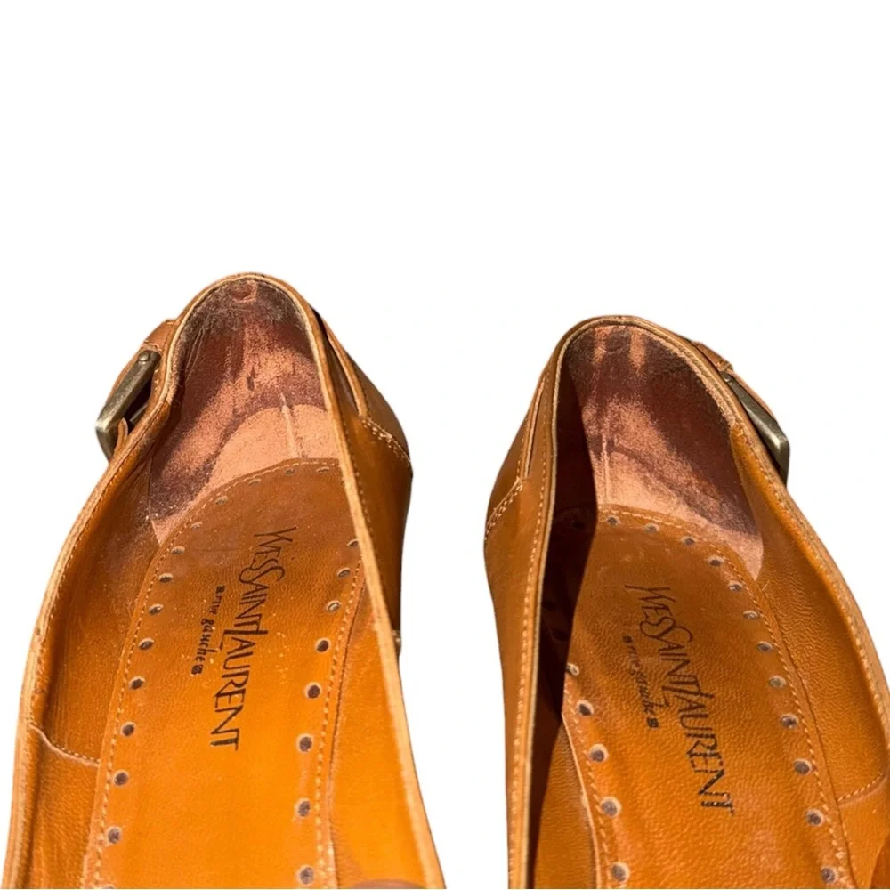 Yves Saint Laurent YSL Vintage Brown Buckle Leather Heels